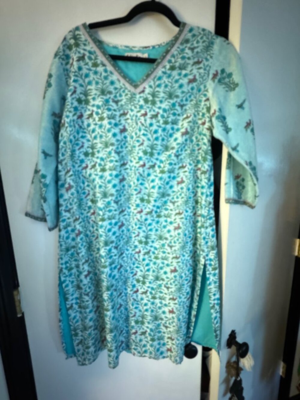 Indian Tunic Fabindia NWOT Silk Blend and Cotton Turquoise Moghul US Large